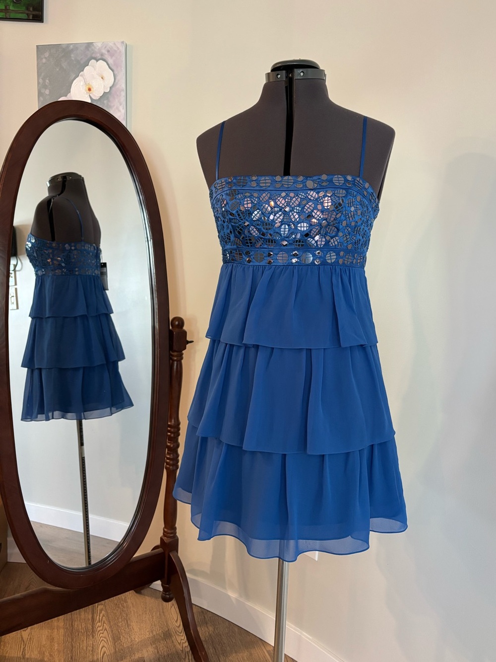 BCBGMAXAZRIA  Tiered mirrored bust mini dress